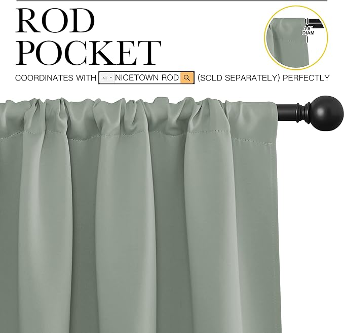 NICETOWN Window Curtains Blackout Drapes - Thermal Insulated Solid Rod Pocket Blackout Curtains/Draperies for Living Room (Sage Green, One Pair, 42 by 45-Inch)