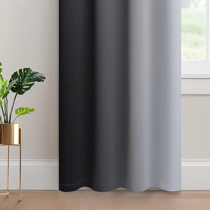 Yakamok Greyish White and Black Ombre Curtains for Bedroom, Light Blocking Gradient Color Drapes, Room Darkening Thermal Insulated Grommet Window Curtains for Living Room(Black, 2 Panels, 52x84 Inch)