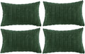 Fancy Homi Set of 4 Dark Green Lumbar Rectangle Decorative Throw Pillow Covers 12x20 Inch for Couch Bed Chair, Aesthetic Boho Room Decor, Soft Fuzzy Thick Corduroy Cute Textured Cushion Case 30x50cm