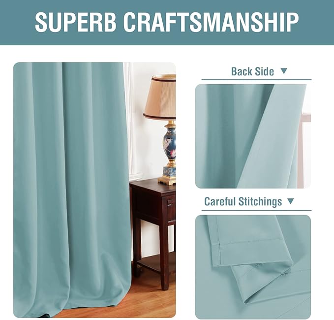 H.VERSAILTEX Blackout Curtain for Living Room Thermal Insulated Window Treatment Curtain Extra Long 96 inch Length Energy Saving Solid Grommet Top Blackout Drape, One Panel, Mineral Blue, 52"W x 96"L