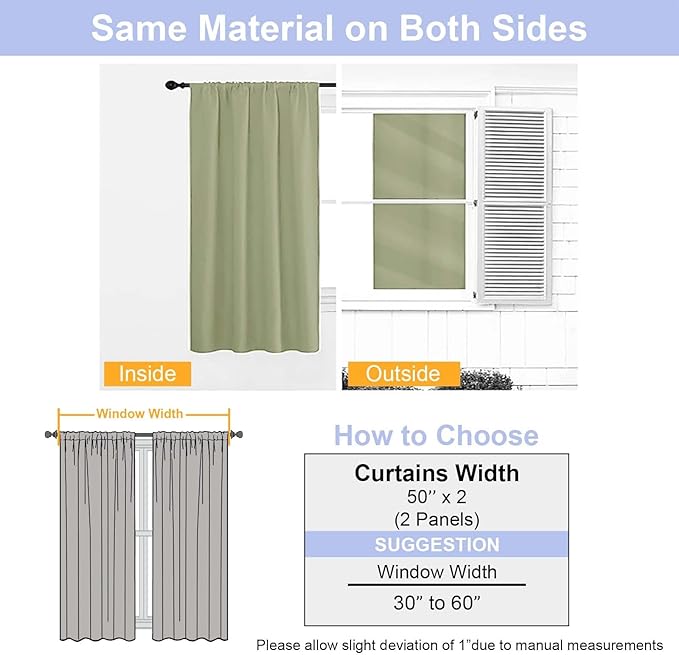 Simplebrand Sage Green Blackout Curtains for Bedroom 102 Inches Long 2 Panels, Solid Thermal Insulated, Energy Saving Living Room Window Treatment Curtains Blackout Drapes, W50 x L102 Inch, Sage Green