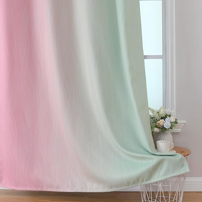 Estelar Textiler Sage and Pink Blackout Curtains for Bedroom, Thermal Insulated Drapes 108 Inches Long, Full Light Blocking Energy Saving Long Curtains for Living Room, 52Wx108L, 2 Panels