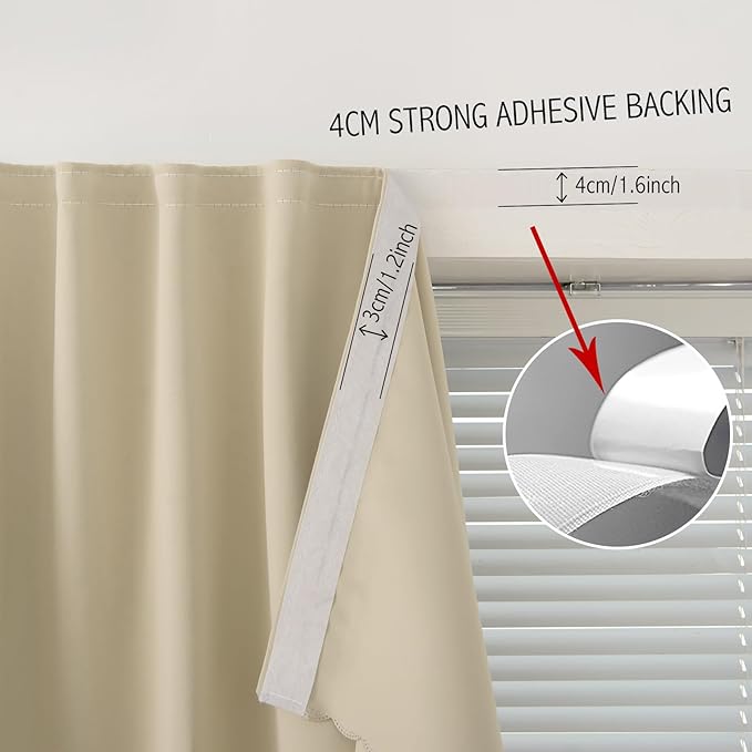 Self Adhesive Portable Blackout Curtains for Bedroom Easy to Install Window Thermal Lnsulated Kitchen Room Darkening Small Window Curtains, Cortinas Para Cuarto, 59"W X 84"L, Beige, 1 Panel