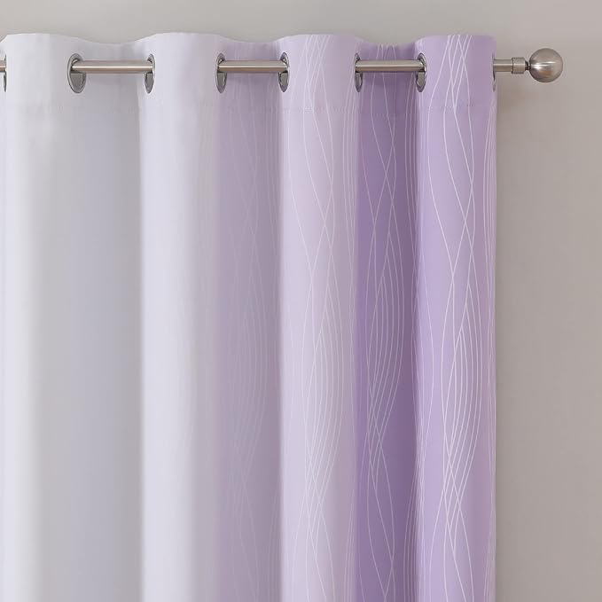 Estelar Textiler Lilac and Greyish White Blackout Curtains 45 Inch Length, Light Blocking Gradient Drapes for Kitchen, Thermal Insulated Grommet Ombre Curtains for Bathroom,52Wx45L,2 Panels