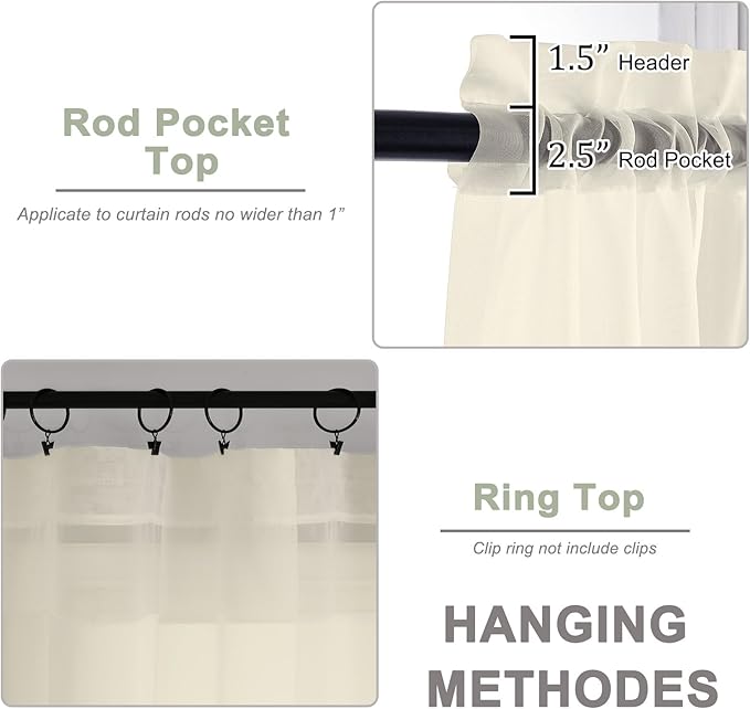 OWENIE Sheer Curtains 84 Inches Long 2 Panels Set, Sheer Cream Curtains for Living Room Bedroom 59 Inch Extra Wide, Modern Voile Filmy Rod Pocket Drapes, 2 Pcs, Each 59 W x 84L, Cream