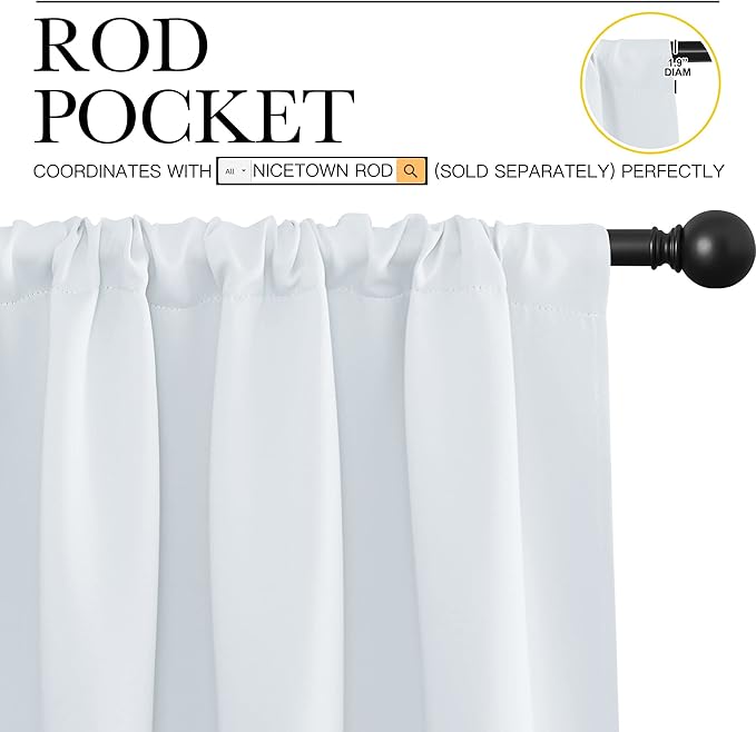 NICETOWN Bedroom Window Curtain Panels - Window Treatment Thermal Insulated Rod Pocket Room Darkening Curtains/Drapes for Patio Door (Greyish White, 2 Panels, 70 in x 84 in (W x L))