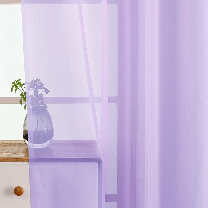 Valances for Windows 14 inch Length 2 Panels, Small Voile Sheer Curtains for Bathroom, Soft Fabric Lightweight Light Filtering Kitchen Curtains, Dual Rod Pocket, Lavender, 2x42Wx14L Inches