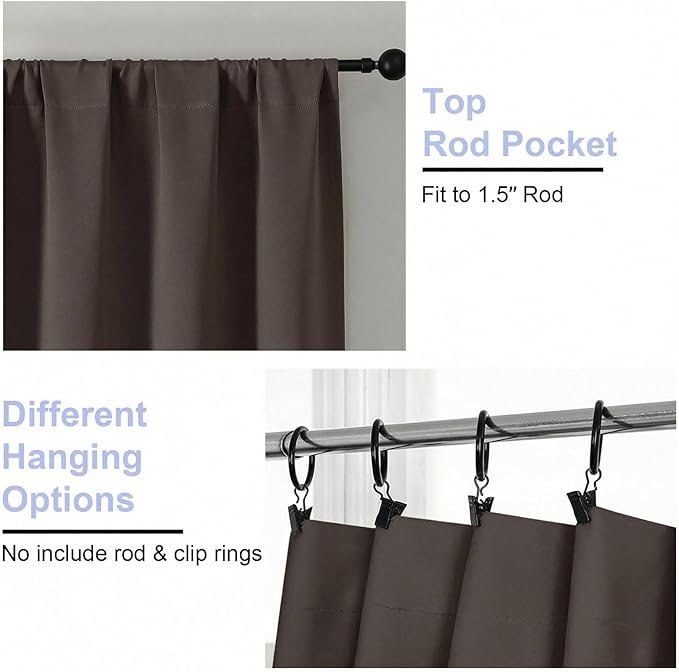 Simplebrand Ava Chocolate Blackout Curtains for Bedroom 84 Inch Length 2 Panels Set, Solid Thermal Insulated Privacy Nursery Window Treatment Curtains Blackout Drapes, W40 x L84 Inch, Chocolate