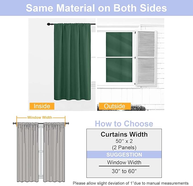 Simplebrand Ava Ever Green Blackout Curtains for Bedroom 90 Inches Long 2 Panels Set, Solid Privacy Energy Saving Living Room Window Treatment Curtains Blackout Drapes, W50 x L90 Inch, Ever Green
