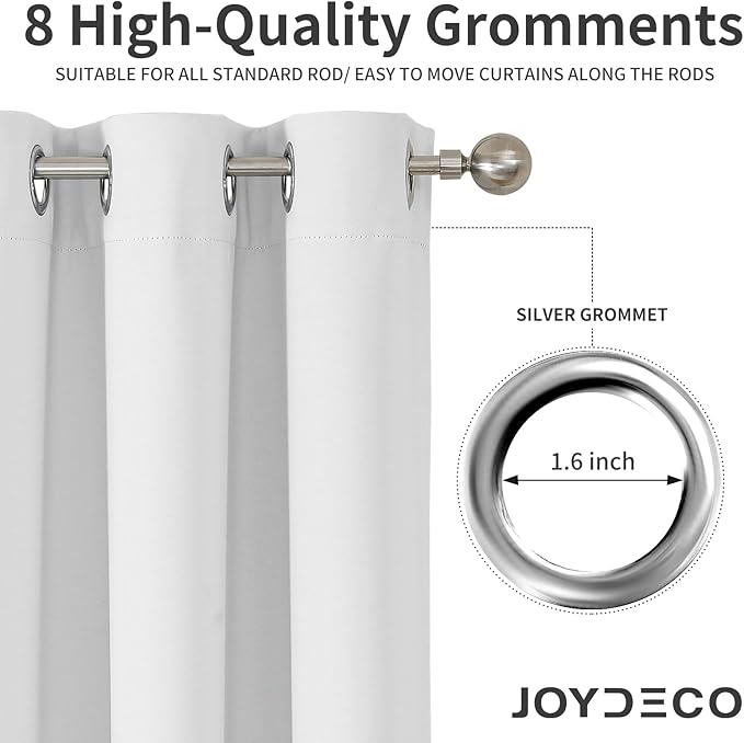 Joydeco Blackout Curtains 108 Inch Length 2 Panels Set, Thermal Insulated Long Curtains& Drapes 2 Burg, Room Darkening Grommet Drapes for Bedroom Living Room Window(Greyish White, W52 x L108 Inch)