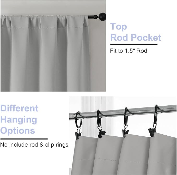 Simplebrand Ava Silver Grey Blackout Curtains for Bedroom 90 Inches Long 2 Panels Set, Solid Privacy Energy Saving Living Room Window Treatment Curtains Blackout Drapes, W50 x L90 Inch, Silver Grey