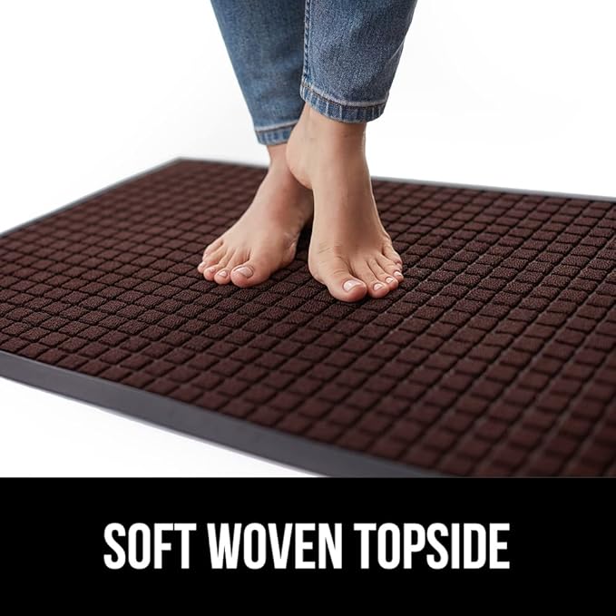 GORILLA GRIP 100% Waterproof All-Season WeatherMAX Doormat, 34x58, US Designed Natural Rubber, Stain and Fade Resistant, Low Profile Indoor Outdoor Door Mats, Easy Clean Patio Mat, Coffee Squares