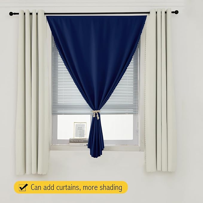 Self Adhesive Portable Blackout Curtains for Bedroom Easy to Install Window Thermal Lnsulated Kitchen Room Darkening Small Window Curtains, 47" W X 59" L, Navy Blue, 1 Panel