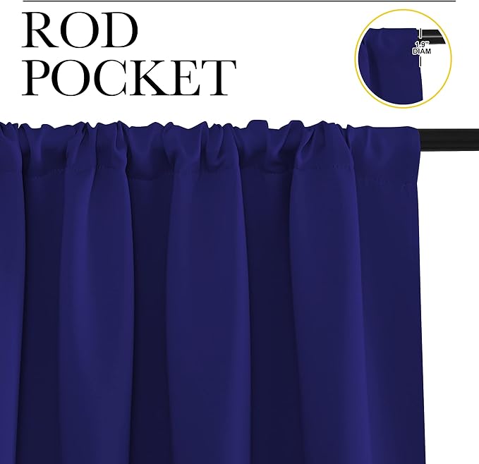 NICETOWN 2 Panels Blackout Curtains, Rod Pocket Thermal Insulated Drapes 84 inches Long, Easy-Care Modern Home Decoration Sunshades for Guest Room, Living Room, Office, 62 x 84 Inch, Royal Blue