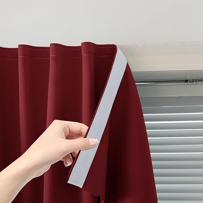 Self Adhesive Curtains, Stick Curtain Blackout Shades Window Cover Curtains for Living Room No Drilling, 35" W X 79" L, Burgundy, 1 Panel
