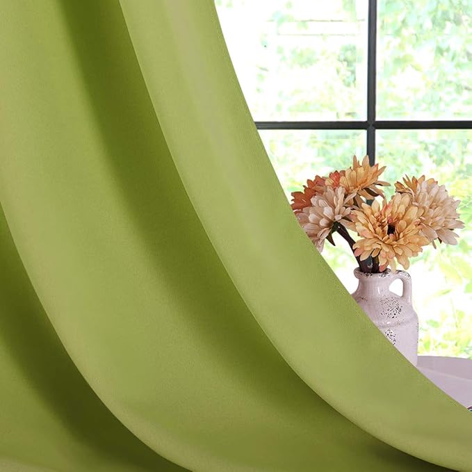 NICETOWN Bedroom Curtains Blackout Drapery Panels, 2 Panels, 70 x 72 inches, Fresh Green, Three Pass Microfiber Thermal Insulated Solid Ring Top Blackout Window Curtains/Drapes