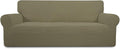 Easy-Going Stretch Sofa Slipcover 1-Piece Sofa Cover Furniture Protector Couch Soft with Elastic Bottom for Kids, Polyester Spandex Jacquard Fabric Small Checks (Sofa, Khaki)