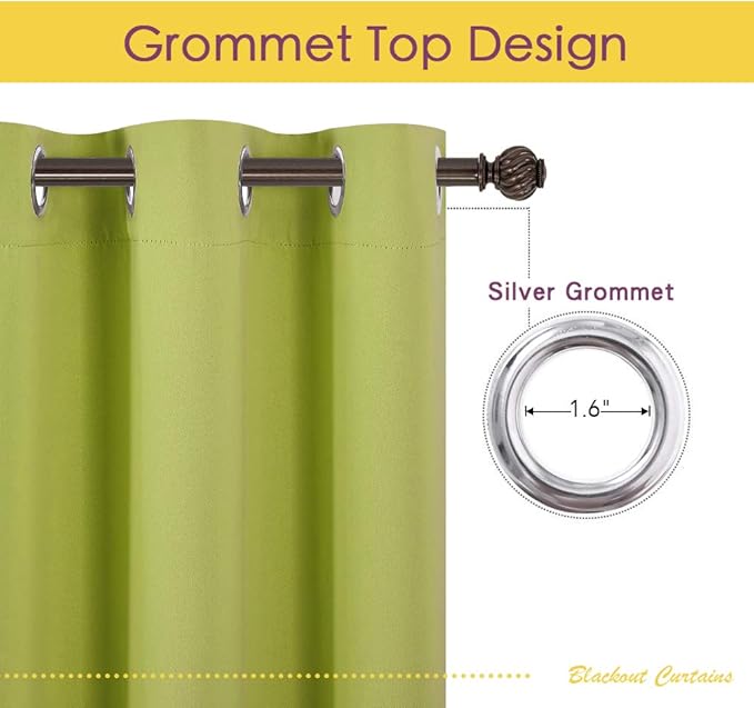 NICETOWN Bedroom Curtains Blackout Drapery Panels, 2 Panels, 70 x 72 inches, Fresh Green, Three Pass Microfiber Thermal Insulated Solid Ring Top Blackout Window Curtains/Drapes