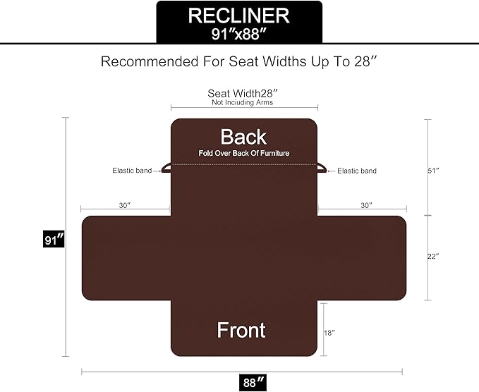 U-NICE HOME Recliner Chair Covers Reversible Chair Cover Pet Covers for Dogs with Elastic Straps Water Resistant Diamond Quilted (28''Recliner Oversized, Blue/Beige)