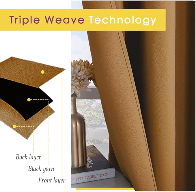 NICETOWN Window Curtain Panels, Gold Brown, 1 Pair, 34 by 80-inch, Thermal Curtains Insulated Solid Grommet Blackout Draperies/Drapes for Loft Window