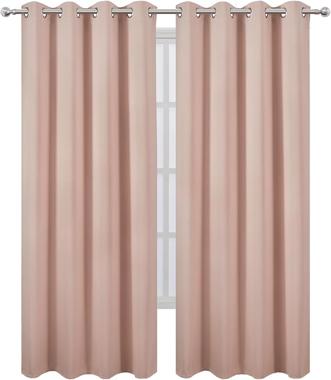 LEMOMO Blackout Curtains 66 x 95 inch/Blush Curtains Set of 2 Panels/Thermal Insulated Room Darkening Bedroom Curtains
