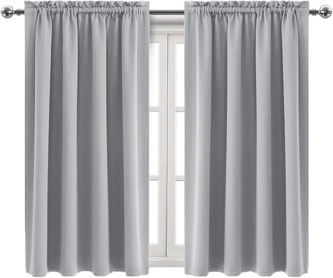 DWCN Blackout Curtains Room Darkening Thermal Insulated Bedroom Curtains Window Curtain Panels, 52 x 54 inches Long, Set of 2 Silver Grey Rod Pocket Drapes