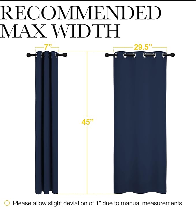 NICETOWN Blackout Draperies Curtains, All Season Thermal Insulated Solid Grommet Top Blackout Curtains/Drapes for Kid's Room (Navy, 1 Pair, 34 x 45 inches)