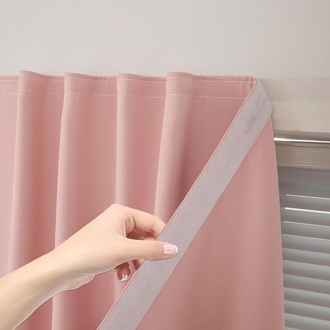 Self Adhesive Curtains, Stick Curtain Blackout Shades Window Cover Curtains for Living Room No Drilling, 47" W X 84" L, Pink, 1 Panel