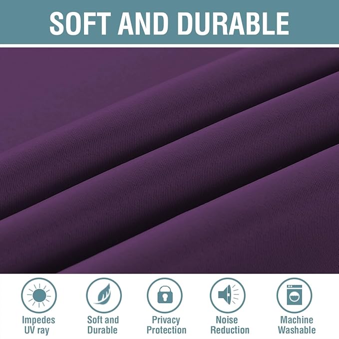 H.VERSAILTEX Blackout Curtain for Living Room Thermal Insulated Window Treatment Curtain Extra Long 108 inch Length Energy Saving Solid Grommet Top Blackout Drape, One Panel, Plum Purple，52"W x 108"L