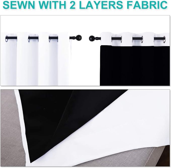 NICETOWN White Blackout Curtains 80 inches Long, 2 Pieces, 37" Wide Each Panel, Full Light Blocking Drapes with Black Liner for Nursery, Noise Reducing Thermal Insulated Draperies for Doorway