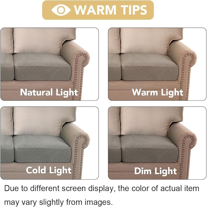 H.VERSAILTEX Super Stretch Individual Seat Cushion Covers Sofa Covers Couch Cushion Covers Slipcover Sets Thick Jacquard Textured Twill Fabric (2 Piece Medium Sofa Cushion Covers, Taupe)