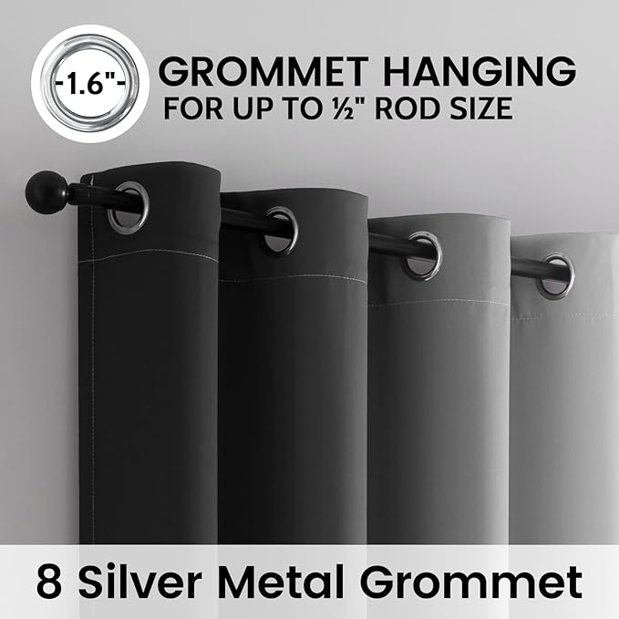 SimpleHome Ombre 100% Blackout Curtains for Bedroom 63 Inches Long, Black with White Liner Room Darkening Thermal Insulated Grommet Curtain/Drapes for Living Room,2 Panels Set