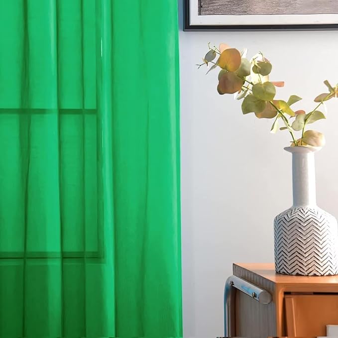 SpaceDresser Basic Rod Pocket Sheer Voile Window Curtain Panels Green 1 Pair 2 Panels 52 Width 36 Inch Long for Kitchen Bedroom Children Living Room Yard（Green, 52W x 36L）