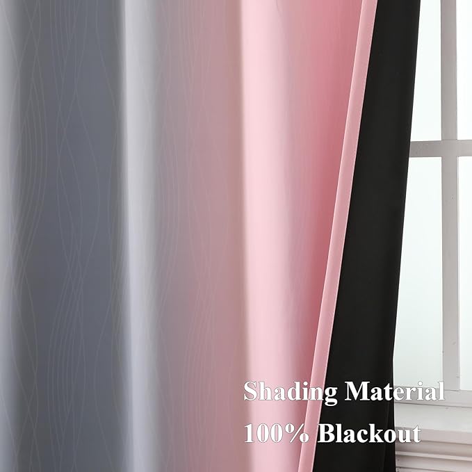 Pink and Grey Blackout Curtains 84 inches Long,Ombre Full Room Darkening Window Curtains for Living Room,Grommet Thermal Insulated Drapes,Light Blocking Curtains for Girls Bedroom,42x84 Inch, 2 Panels