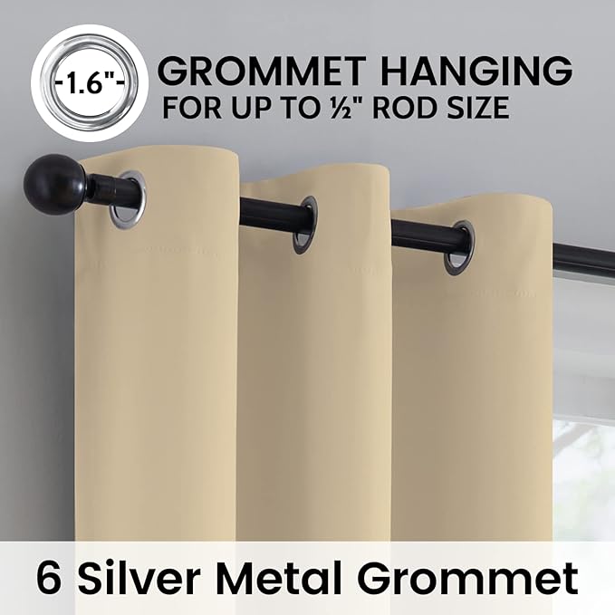 SimpleHome 100% Blackout Curtains for Bedroom,Thermal Insulated Beige Grommet Window Drapes Room Darkening Curtains for Living Room with Black Back,38 x 84 Inch,2 Panels