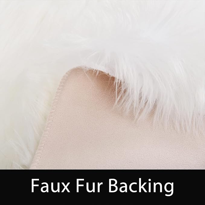 Latepis White Round Rug 6.7 ft, Faux Fur Sheepskin Circle Rug for Living Room, Fluffy Washable Rug for Bedroom, Teen Room, Dorm, Cute Room Décor