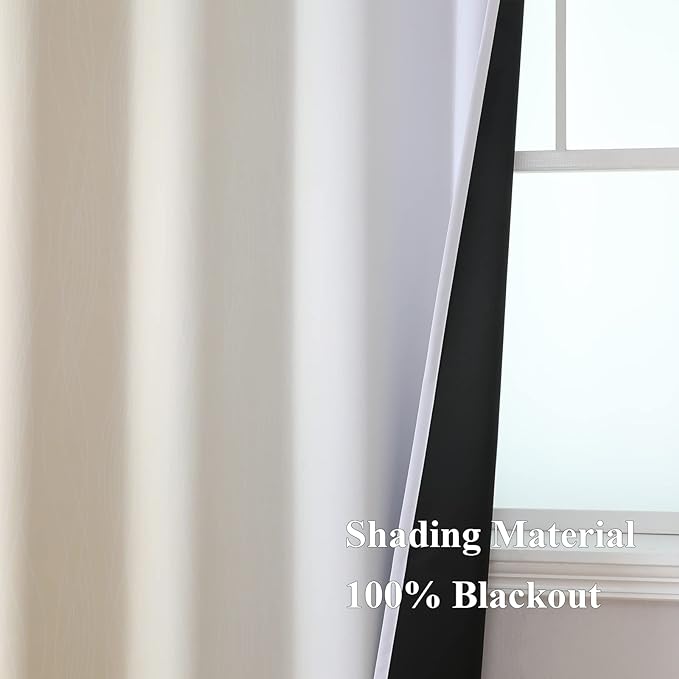 Estelar Textiler Beige and Greyish White Blackout Curtains for Living Room, Full Room Darkening Gradient Drapes for Bedroom, Thermal Insulated Ombre Grommet Curtains for Dining Room,52Wx84L,2 Panels