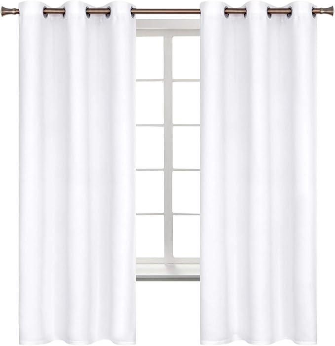 BGment White Curtains 63 Inch Length for Bedroom - Room Darkening Thermal Insulated Grommet Drapes Window Treatment, Set of 2 Panels, 42 x 63 Inch, Pure White