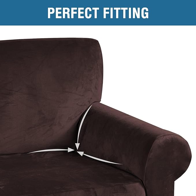 H.VERSAILTEX Stretch Velvet Armchair Cover Couch Covers 1 Cushion Chair Slipcover for Living Room Furniture Cover Crafted from Thick Comfy Rich Velour (Chair 31"-49", Chocolate)