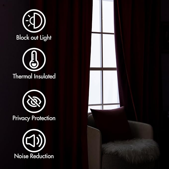 MIULEE Velvet Curtains 90 inches - Luxury Blackout Curtains for Bedroom Living Room Thermal Insulated Super Soft Window Drapes Rod Pocket & Back Tab Christmas Decor, Red, W52 x L90 inches, 2 Panels