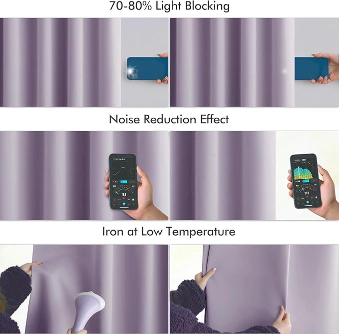 MIULEE Lilac Back Tab Blackout Curtains 63 Inch Length 2 Panels Set for Living Room Bedroom Privacy, Rod Pocket/Pinch Pleat Thermal Insulated Room Darkening Pleated Light Blocking Drapes