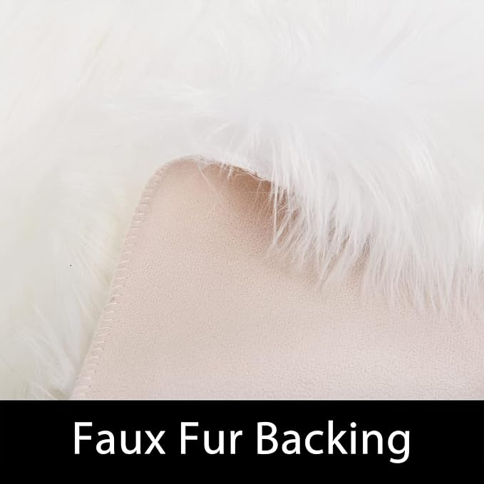 Latepis White Faux Fur Rug 8x10, Faux Fur Sheepskin Rug for Living Room, Fluffy Washable Fuzzy Rugs Carpet for Bedroom, Luxury Room Decor, Rectangle