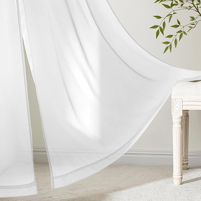 MIULEE White Sheer Curtains 80 Inches Long, 4 Panels Set, Light Filtering Voile Rod Pocket Drapes, Airy Soft Fabric Window Treatments for Living Room and Bedroom, 42 x 80 Inches
