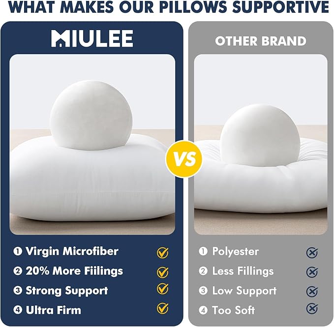 MIULEE Throw Pillows Inserts, 14x36 Inch 100% Virgin Fiber Filling Bed Couch Pillows