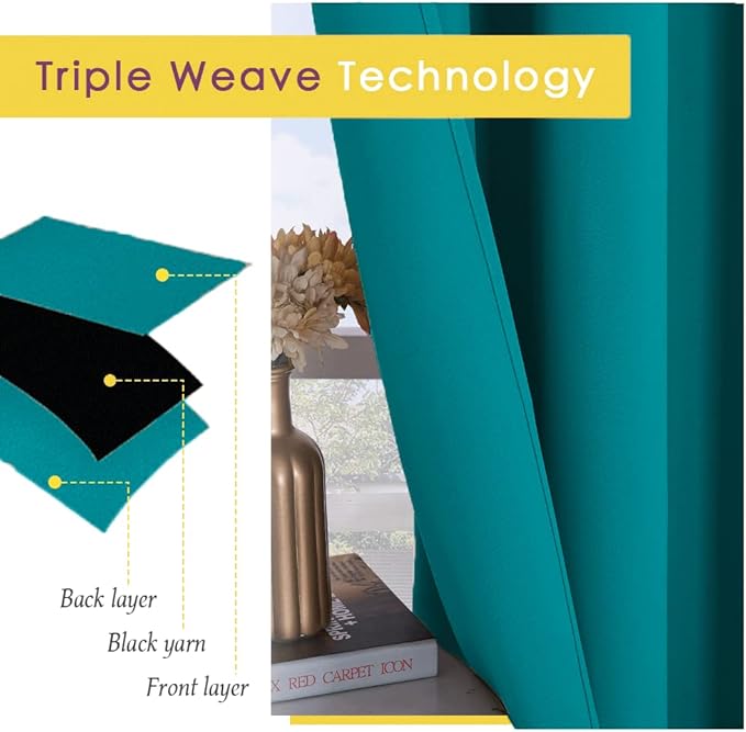 NICETOWN Blackout Draperies Curtains for Kids Room, Window Treatment Thermal Insulated Solid Grommet Blackout Drape Panels for Bedroom (Peacock Teal, Set of 2, 60 by 84 inches)