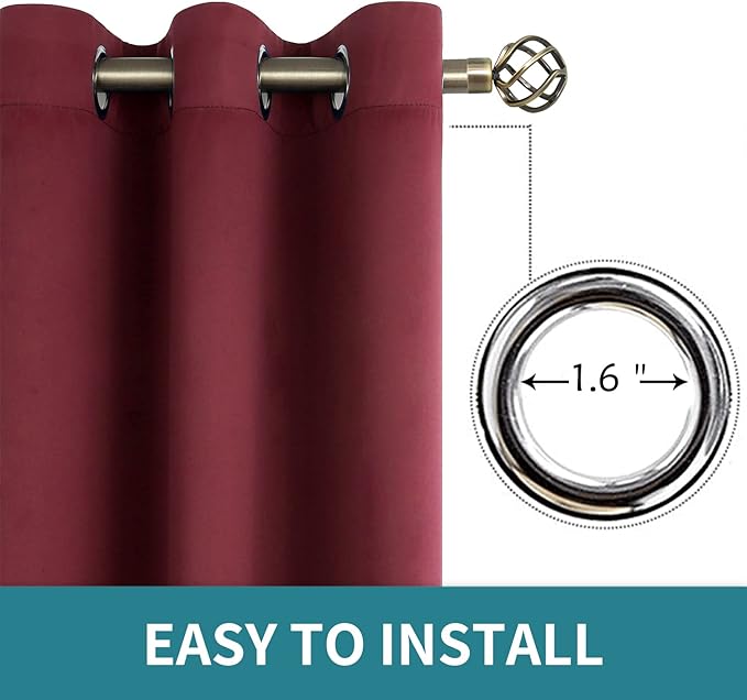 BGment Christmas Blackout Curtains - Grommet Thermal Insulated Room Darkening Bedroom and Living Room Curtains, Set of 2 Curtain Panels (52 x 84 Inch, Burgundy)