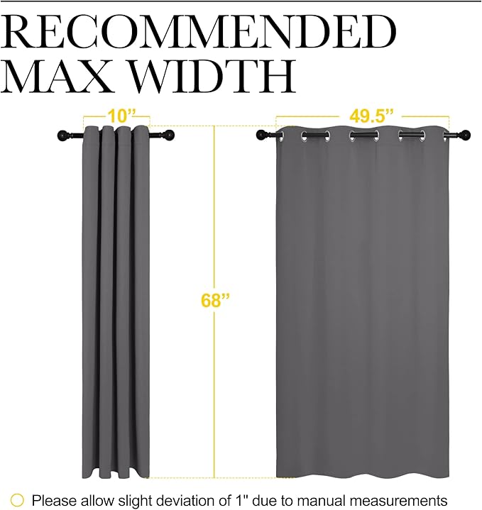 NICETOWN Grey Blackout Curtain Panels for Bedroom, Thermal Insulated Grommet Top Blackout Draperies and Drapes for Basement (2 Panels, W55 x L68-inch, Grey)