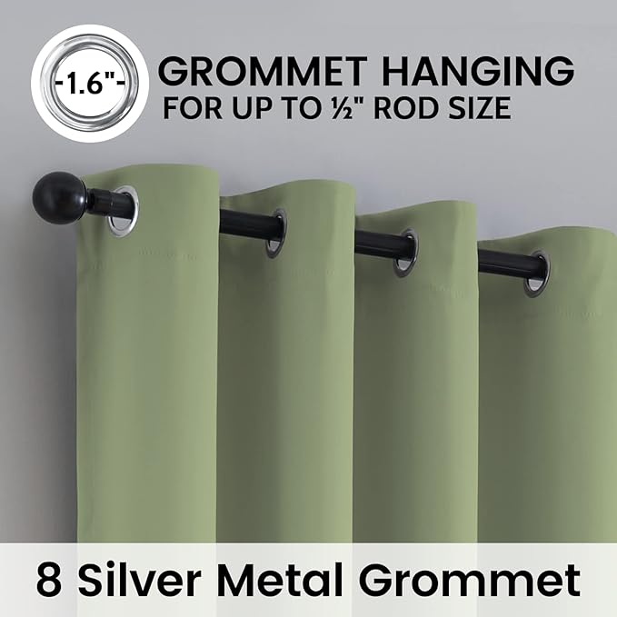 SimpleHome 100% Blackout Curtains for Bedroom,Thermal Insulated Grommet Window Drapes Room Darkening Sage Curtains for Living Room with Black Back,52 x 84 Inch,2 Panels