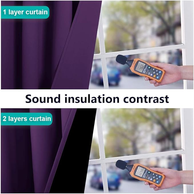 NICETOWN 100% Blackout Curtains with Black Liner Backing, Thermal Insulated Curtains for Living Room, Noise Reducing Drapes, Royal Purple, 52" Wide x 102" Long Per Panel, Set of 2 Panels