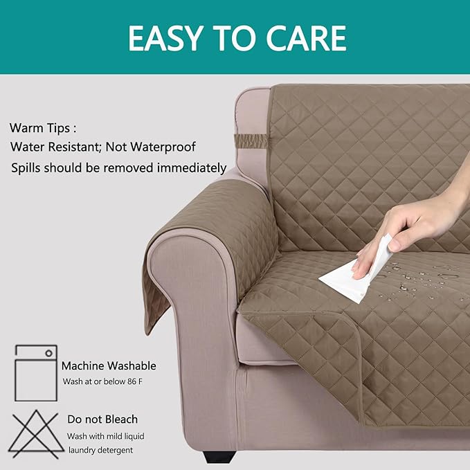 U-NICE HOME Reversible Sofa Cover Couch Cover for Dogs with Elastic Straps Water Resistant Furniture Protector for Pets Couch Cover for 3 Cushion Couch (Sofa, Taupe/Taupe)